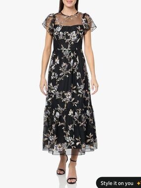 Shoshanna Black Floral Embroidered Mesh Maxi Dress